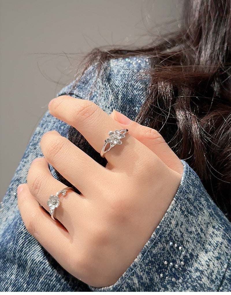 925 Sterling Silver Flowers Rings For Valentine's Day, 1 Pair In Silver