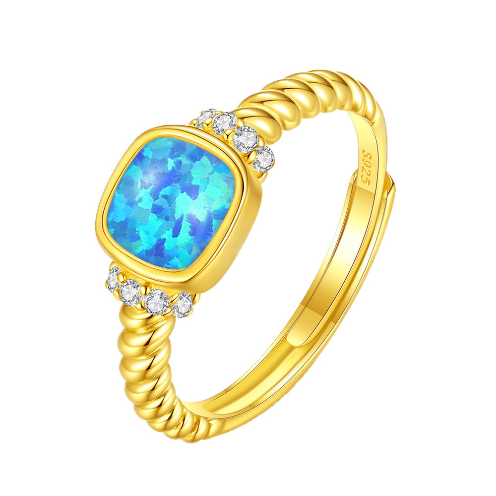 Retro Style 925 Sterling Silver Ring For October Birthstone Opal In Golden