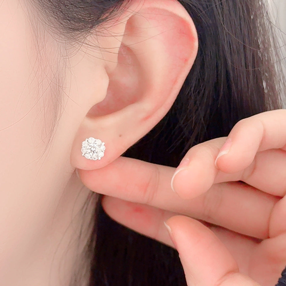 Round Stud Earrings For Women In 925 Sterling Silver Featuring Moissanite Inlay