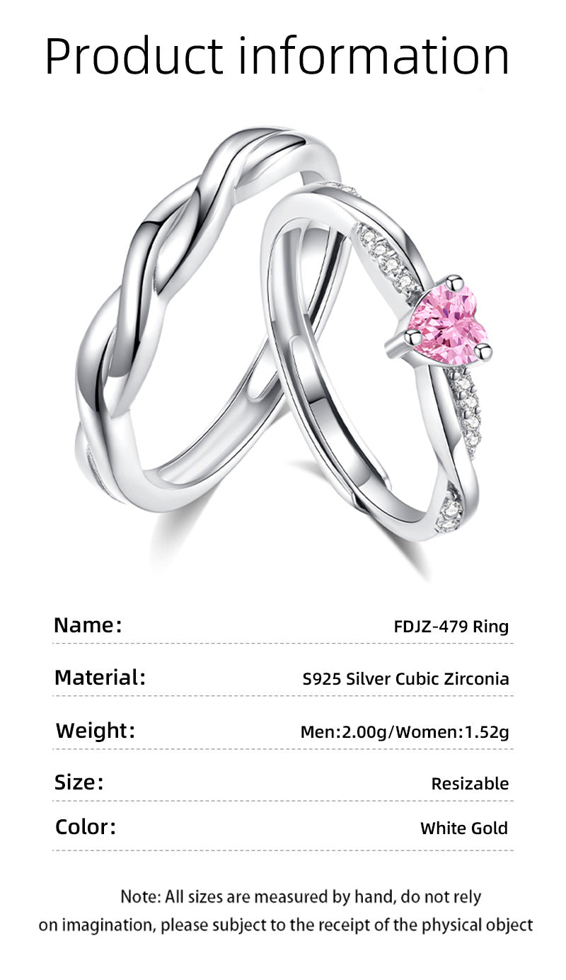 Heart Shape Ring For Women In 925 Sterling Silver With Pink Zircon Inlay