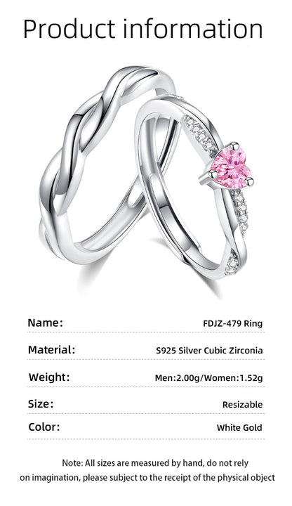 Heart Shape Ring For Women In 925 Sterling Silver With Pink Zircon Inlay