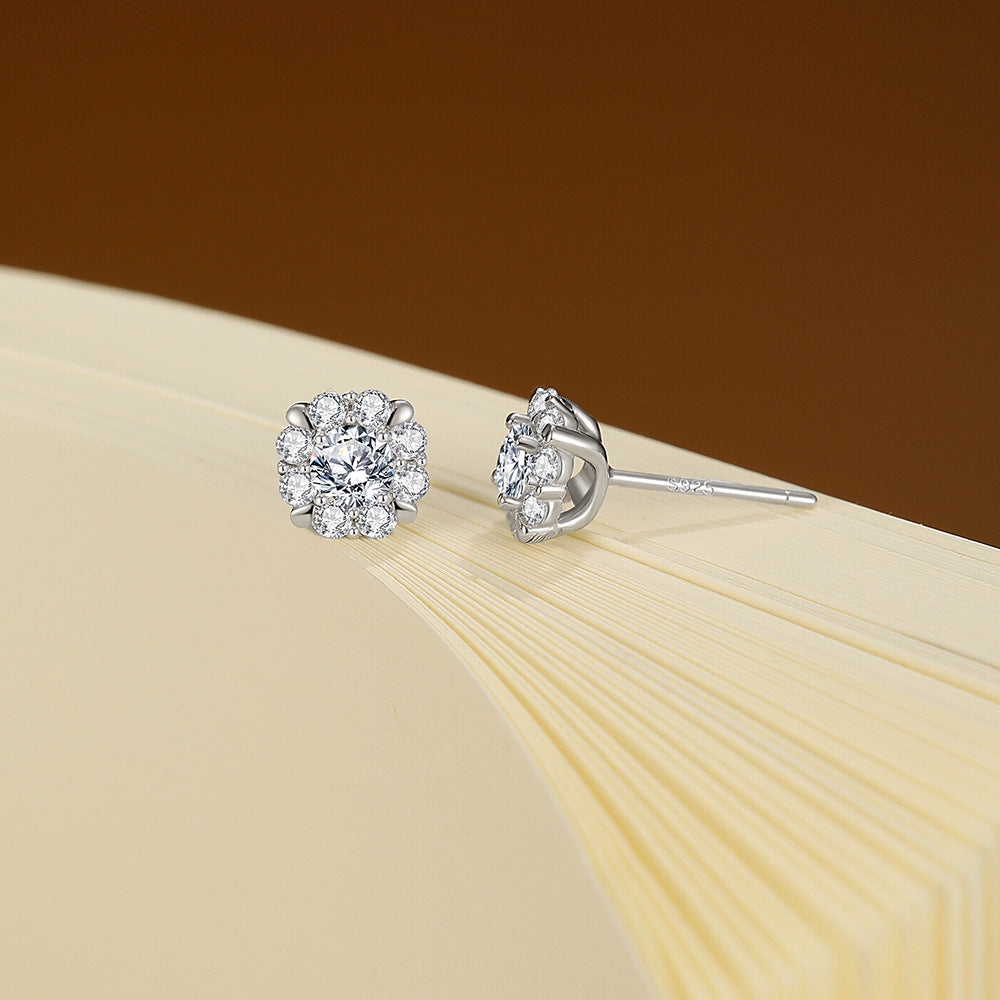 Round Stud Earrings For Women In 925 Sterling Silver Featuring Moissanite Inlay