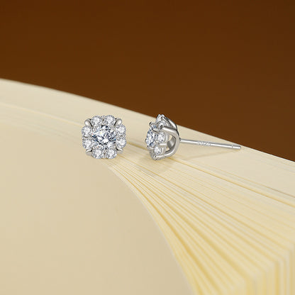 Round Stud Earrings For Women In 925 Sterling Silver Featuring Moissanite Inlay