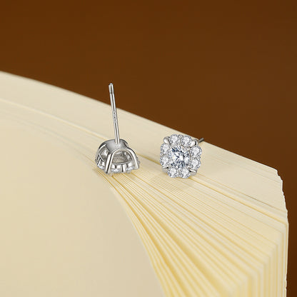 Round Stud Earrings For Women In 925 Sterling Silver Featuring Moissanite Inlay