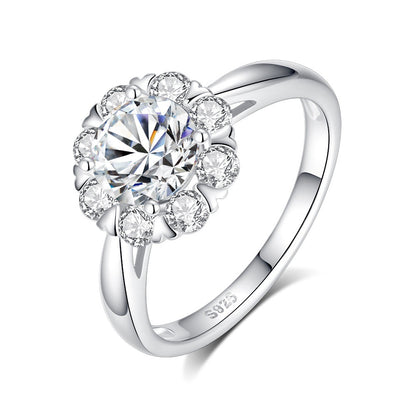 925 Sterling Silver Flowers Ring For Women Featuring Moissanite Inlay