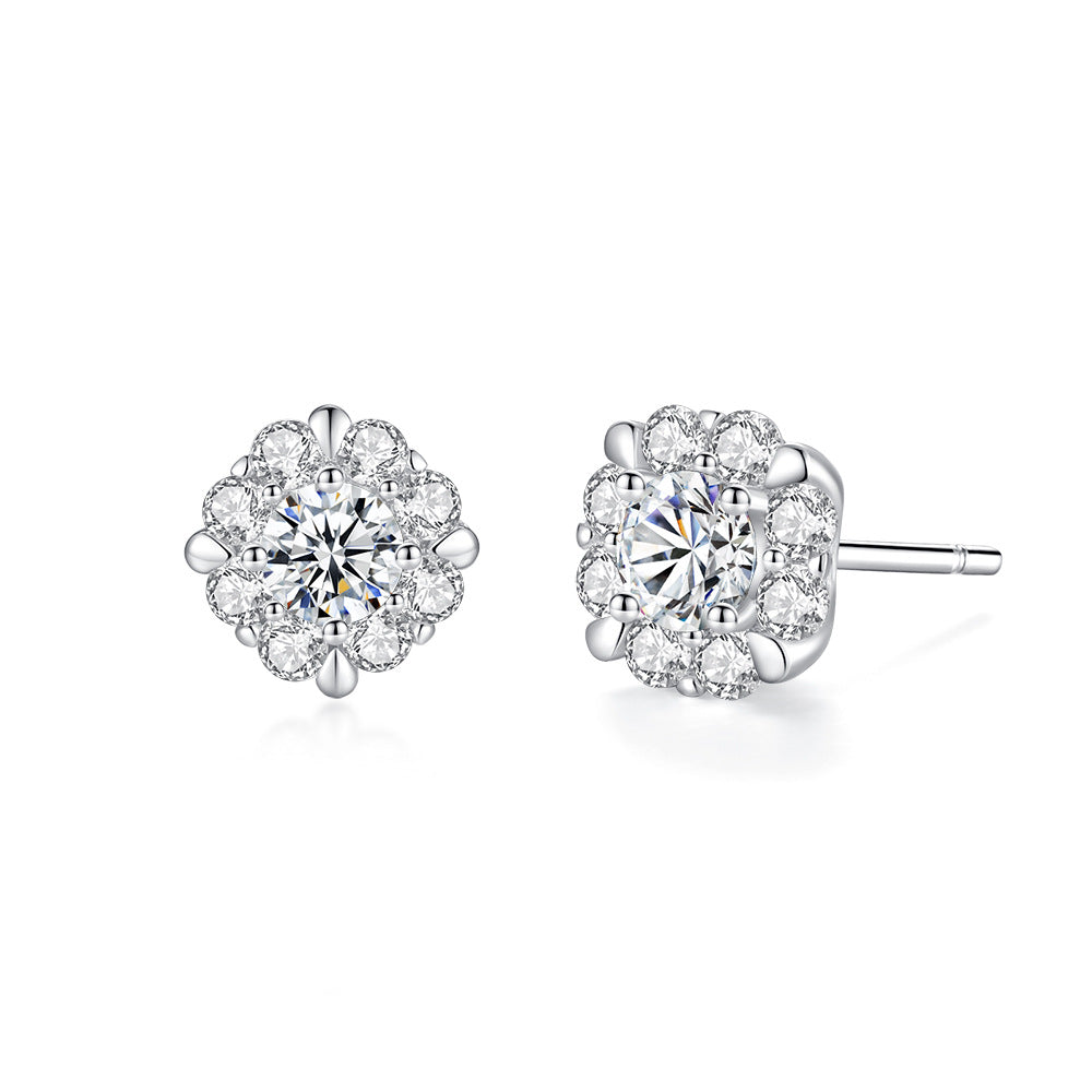 Round Stud Earrings For Women In 925 Sterling Silver Featuring Moissanite Inlay