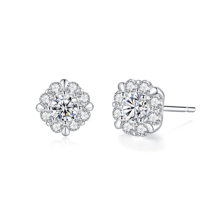 Round Stud Earrings For Women In 925 Sterling Silver Featuring Moissanite Inlay