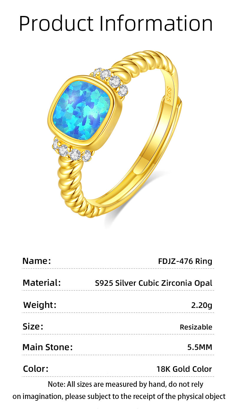 Retro Style 925 Sterling Silver Ring For October Birthstone Opal In Golden