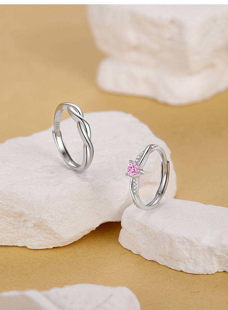 Heart Shape Ring For Women In 925 Sterling Silver With Pink Zircon Inlay