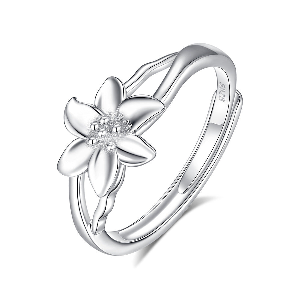 925 Sterling Silver Flowers Rings For Valentine's Day, 1 Pair In Silver