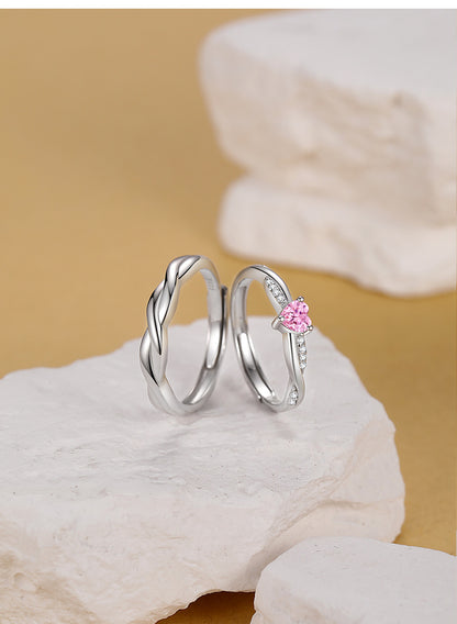 Heart Shape Ring For Women In 925 Sterling Silver With Pink Zircon Inlay
