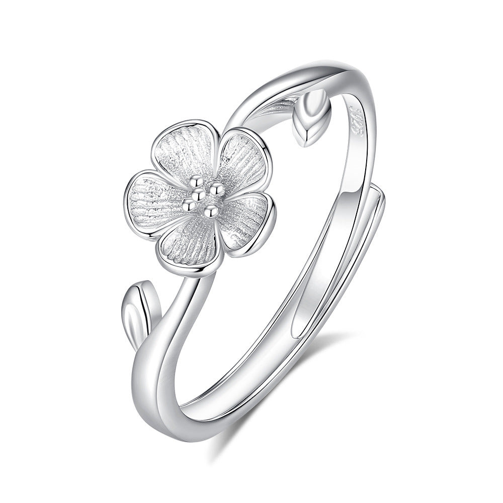 925 Sterling Silver Flowers Rings For Valentine's Day, 1 Pair In Silver