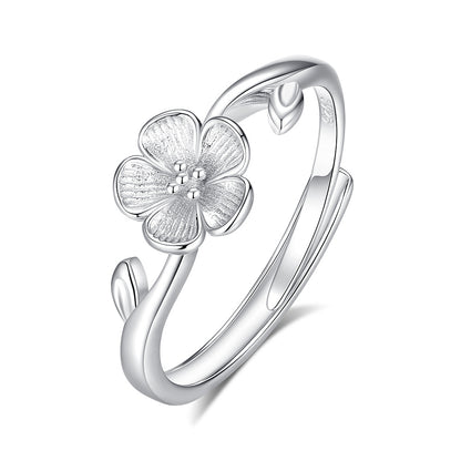 925 Sterling Silver Flowers Rings For Valentine's Day, 1 Pair In Silver