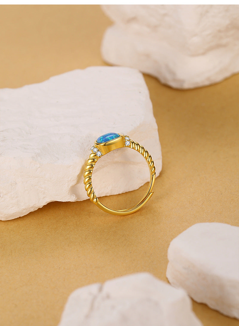 Retro Style 925 Sterling Silver Ring For October Birthstone Opal In Golden