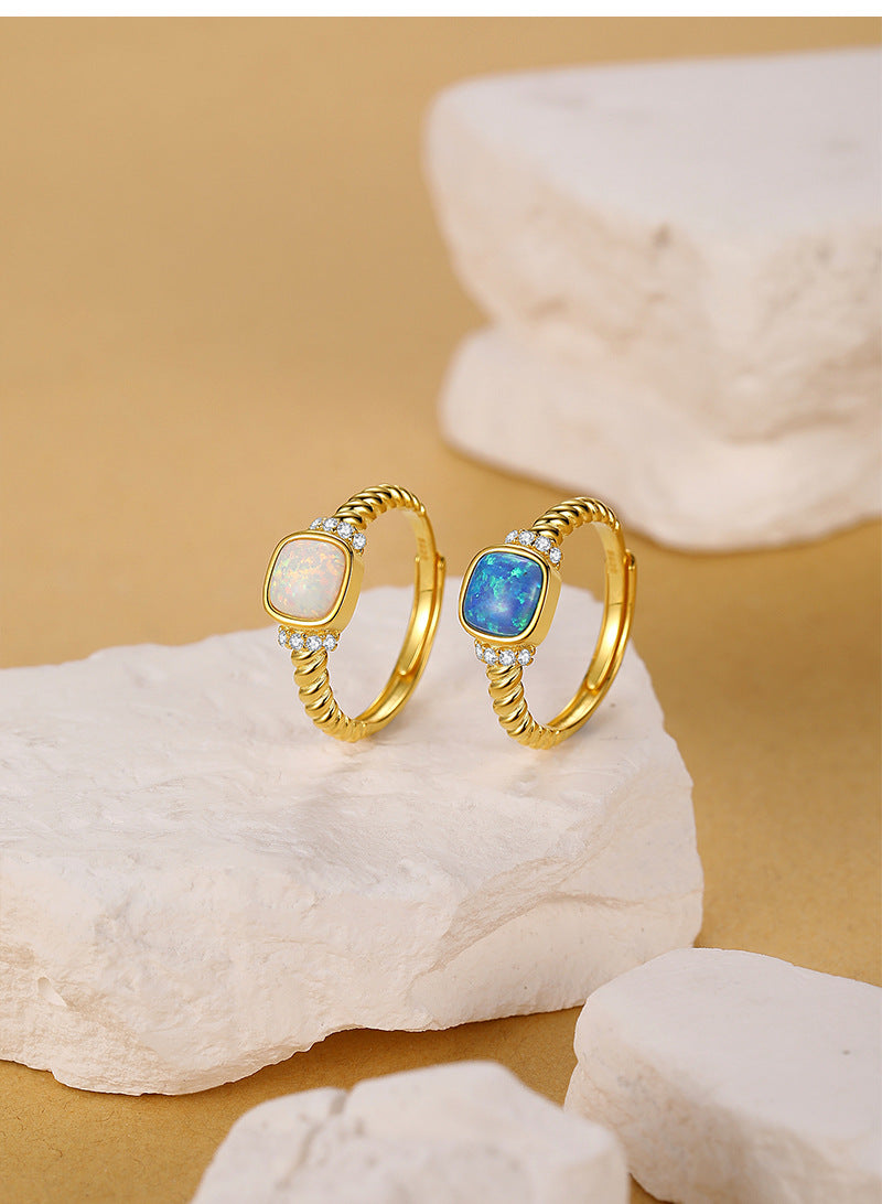 Retro Style 925 Sterling Silver Ring For October Birthstone Opal In Golden