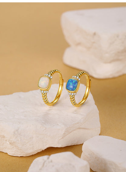 Retro Style 925 Sterling Silver Ring For October Birthstone Opal In Golden