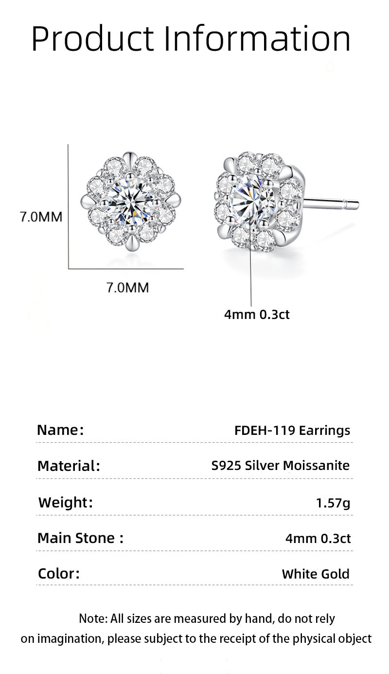 Round Stud Earrings For Women In 925 Sterling Silver Featuring Moissanite Inlay