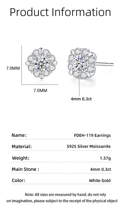 Round Stud Earrings For Women In 925 Sterling Silver Featuring Moissanite Inlay