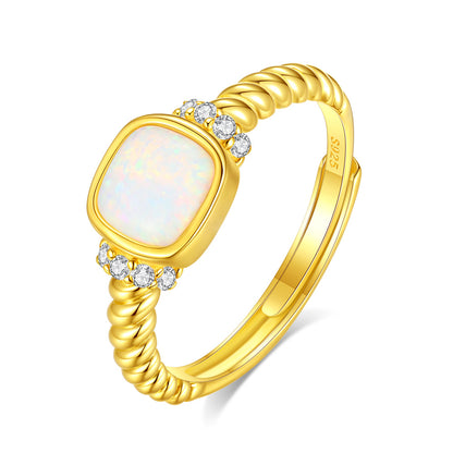 Retro Style 925 Sterling Silver Ring For October Birthstone Opal In Golden