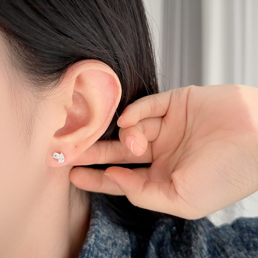 Round Stud Earrings For Women In 925 Sterling Silver Featuring Moissanite In Silver
