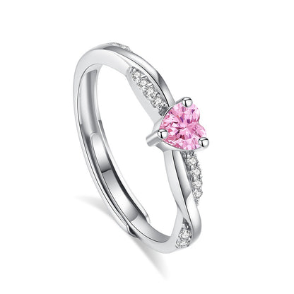 Heart Shape Ring For Women In 925 Sterling Silver With Pink Zircon Inlay