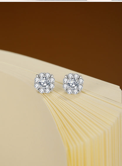 Round Stud Earrings For Women In 925 Sterling Silver Featuring Moissanite Inlay