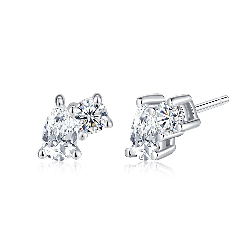 Round Stud Earrings For Women In 925 Sterling Silver Featuring Moissanite In Silver