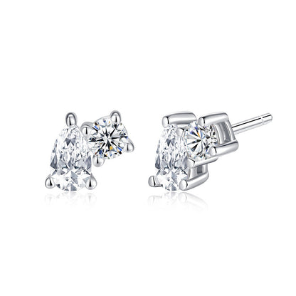 Round Stud Earrings For Women In 925 Sterling Silver Featuring Moissanite In Silver