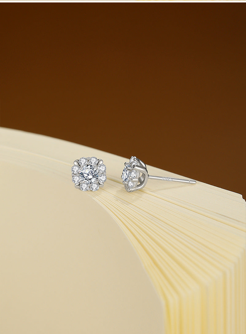 Round Stud Earrings For Women In 925 Sterling Silver Featuring Moissanite Inlay