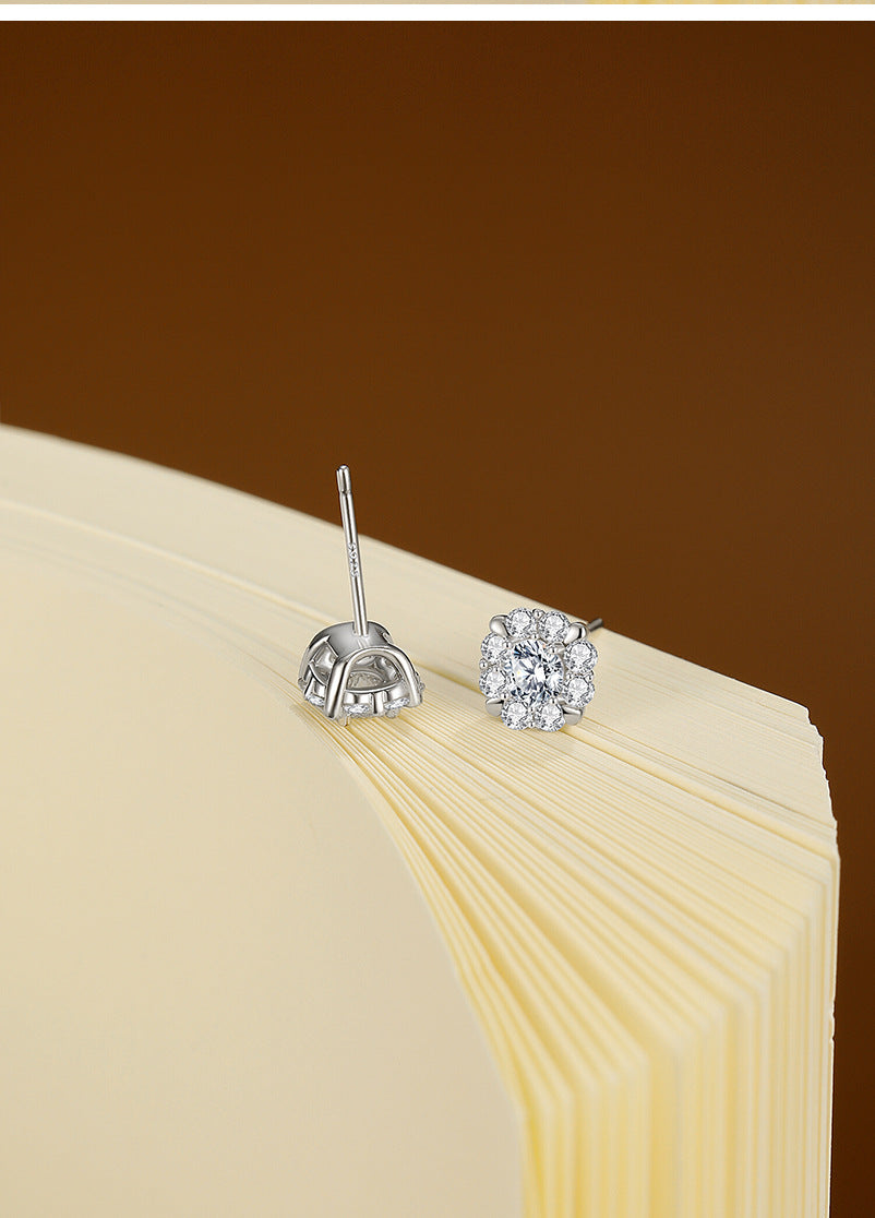 Round Stud Earrings For Women In 925 Sterling Silver Featuring Moissanite Inlay