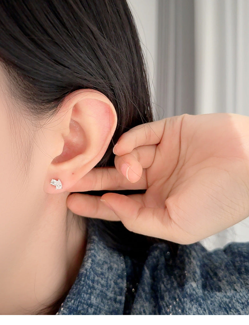 Round Stud Earrings For Women In 925 Sterling Silver Featuring Moissanite In Silver