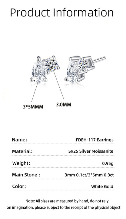 Round Stud Earrings For Women In 925 Sterling Silver Featuring Moissanite In Silver
