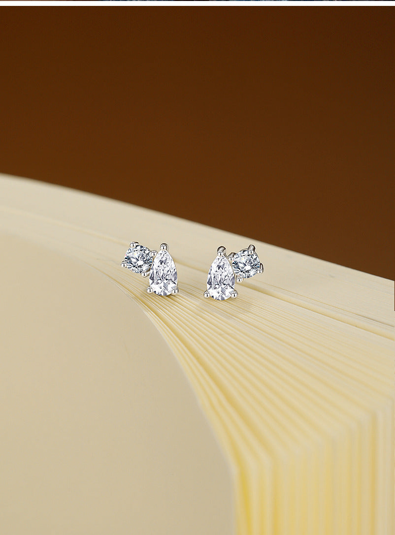 Round Stud Earrings For Women In 925 Sterling Silver Featuring Moissanite In Silver