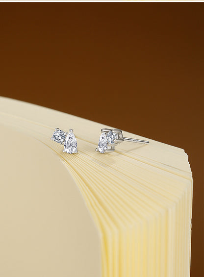 Round Stud Earrings For Women In 925 Sterling Silver Featuring Moissanite In Silver
