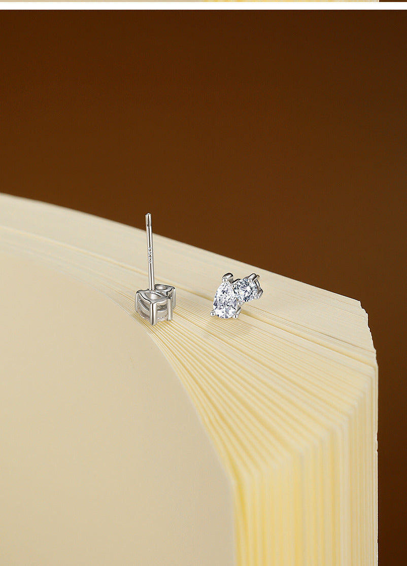Round Stud Earrings For Women In 925 Sterling Silver Featuring Moissanite In Silver