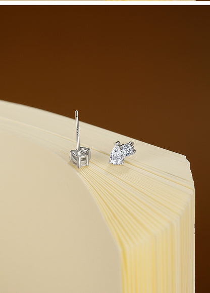 Round Stud Earrings For Women In 925 Sterling Silver Featuring Moissanite In Silver