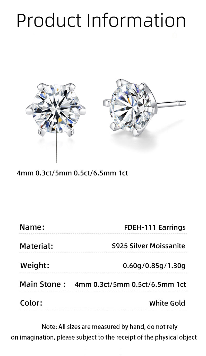 For Stud Earrings In 925 Sterling Silver, Silver Color, Classic And Elegant Design