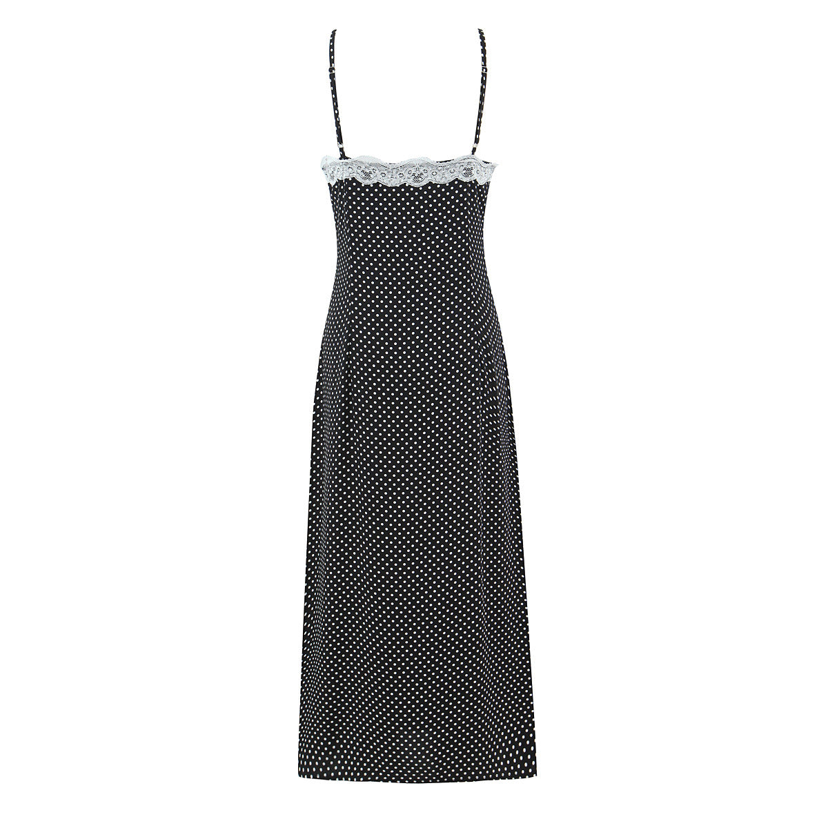 Polka Dots Sleeveless Strap Dress With Deep V Neckline In Polyester Maxi Long Dress