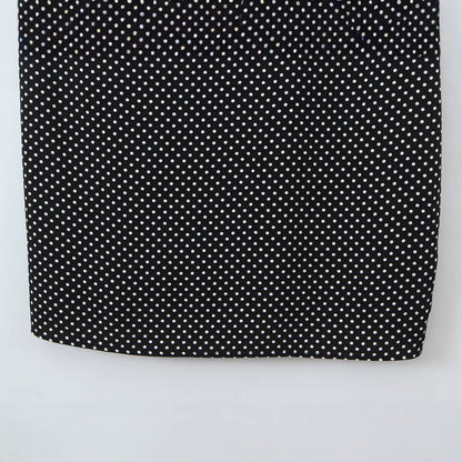 Polka Dots Sleeveless Strap Dress With Deep V Neckline In Polyester Maxi Long Dress