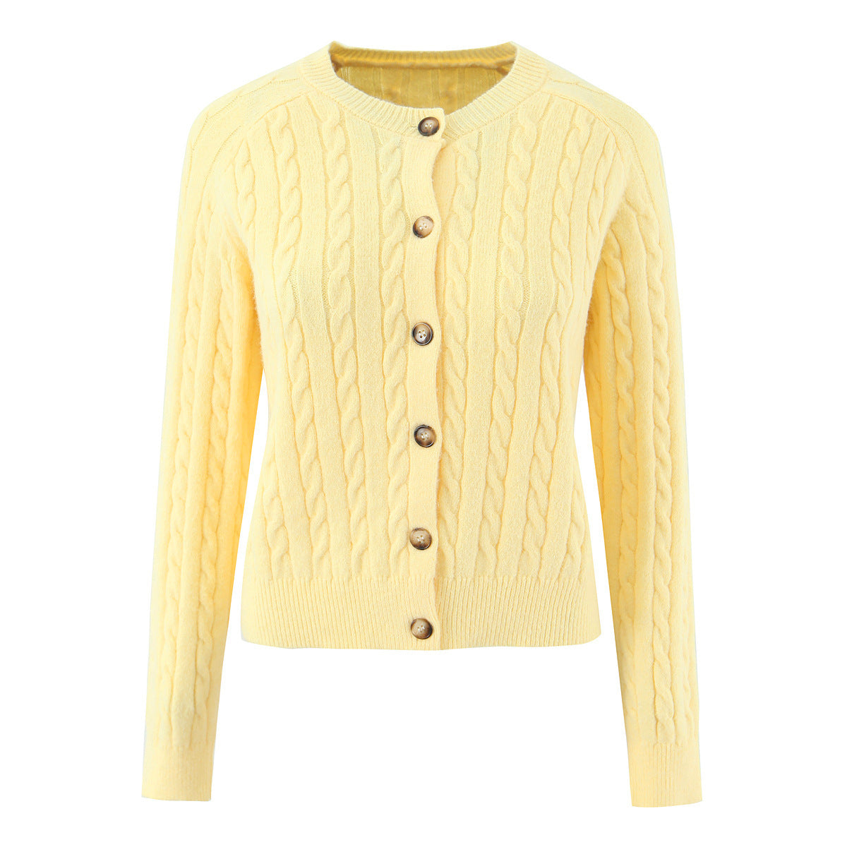 Long Sleeve Polyester Sweater For Women With Round Neck And Single Breasted Closure