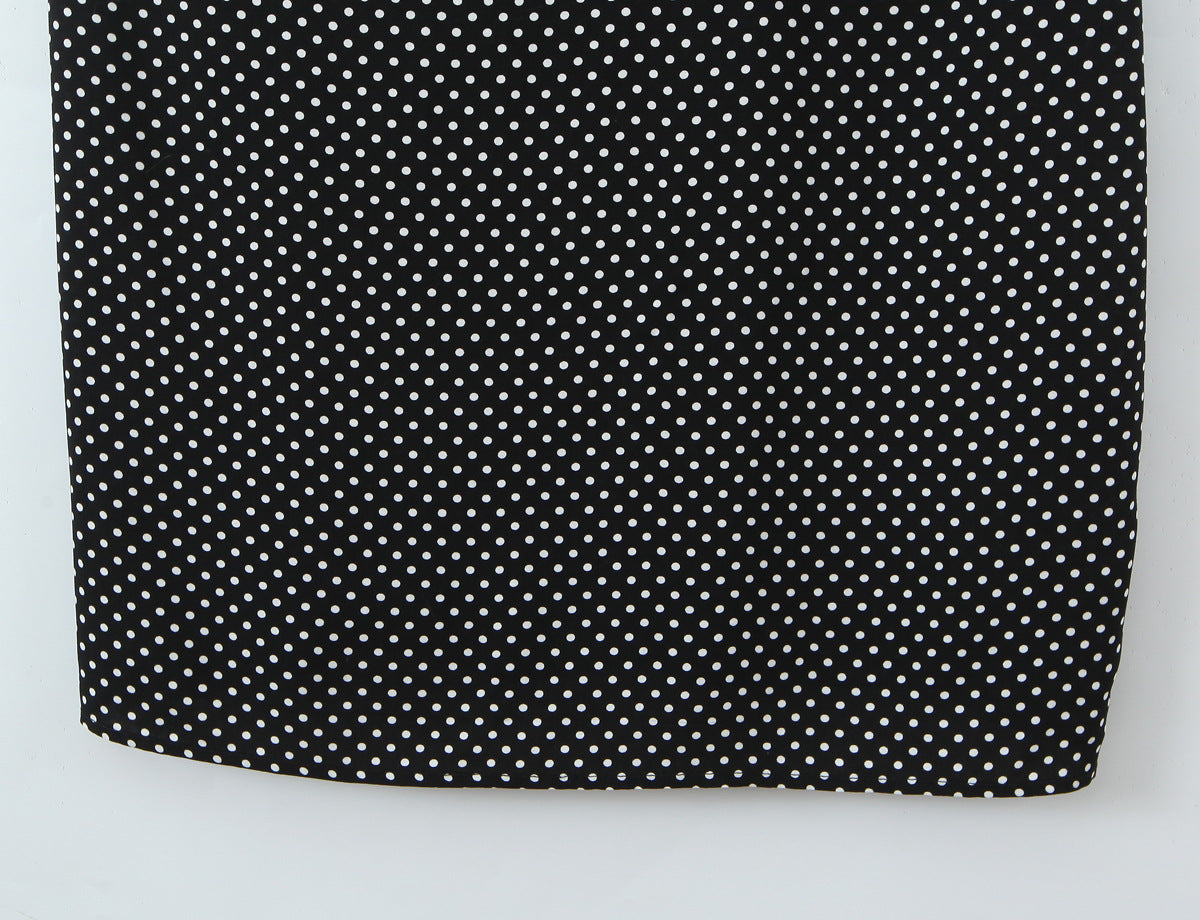 Polka Dots Sleeveless Strap Dress With Deep V Neckline In Polyester Maxi Long Dress