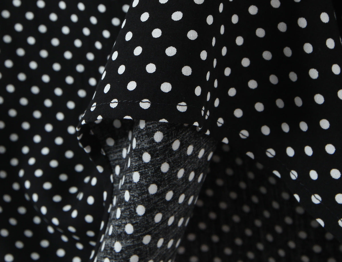 Polka Dots Sleeveless Strap Dress With Deep V Neckline In Polyester Maxi Long Dress