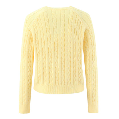 Long Sleeve Polyester Sweater For Women With Round Neck And Single Breasted Closure