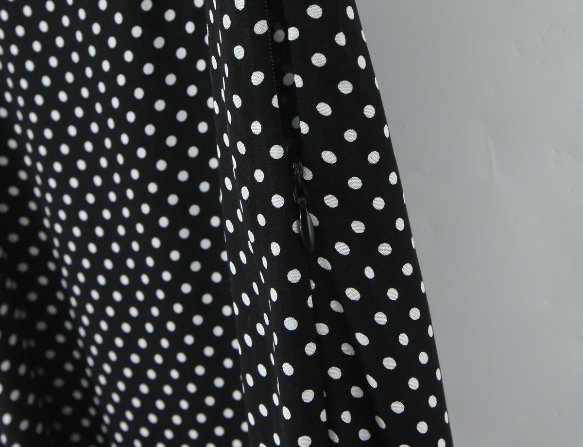 Polka Dots Sleeveless Strap Dress With Deep V Neckline In Polyester Maxi Long Dress