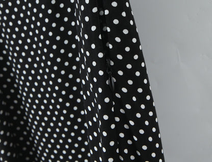 Polka Dots Sleeveless Strap Dress With Deep V Neckline In Polyester Maxi Long Dress