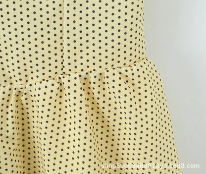 Sleeveless V Neck Polka Dot Dress In Polyester Fabric With Slim Fit And Knee-Length Design