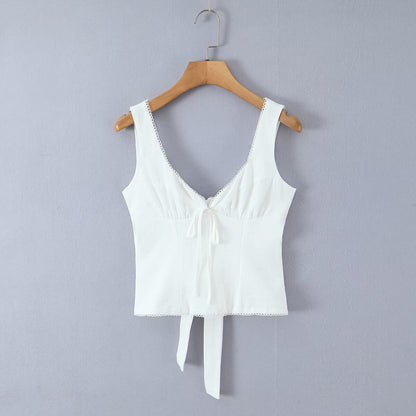 Solid Color Acrylic Vest With V Neck, Skinny Fit And Short Length