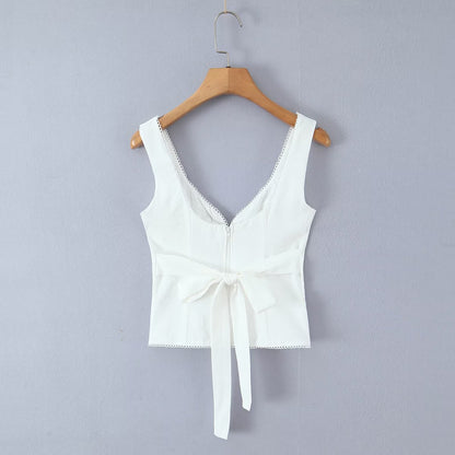 Solid Color Acrylic Vest With V Neck, Skinny Fit And Short Length