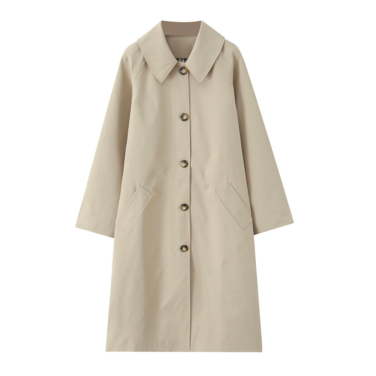 Single Breasted Women's Trench Coat With Lapel Collar And Long Sleeves, Regular Fit In Polyester Fabric