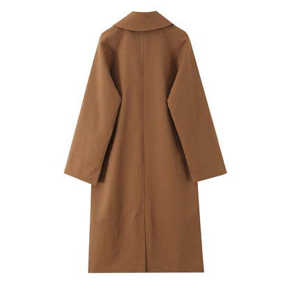Single Breasted Women's Trench Coat With Lapel Collar And Long Sleeves, Regular Fit In Polyester Fabric